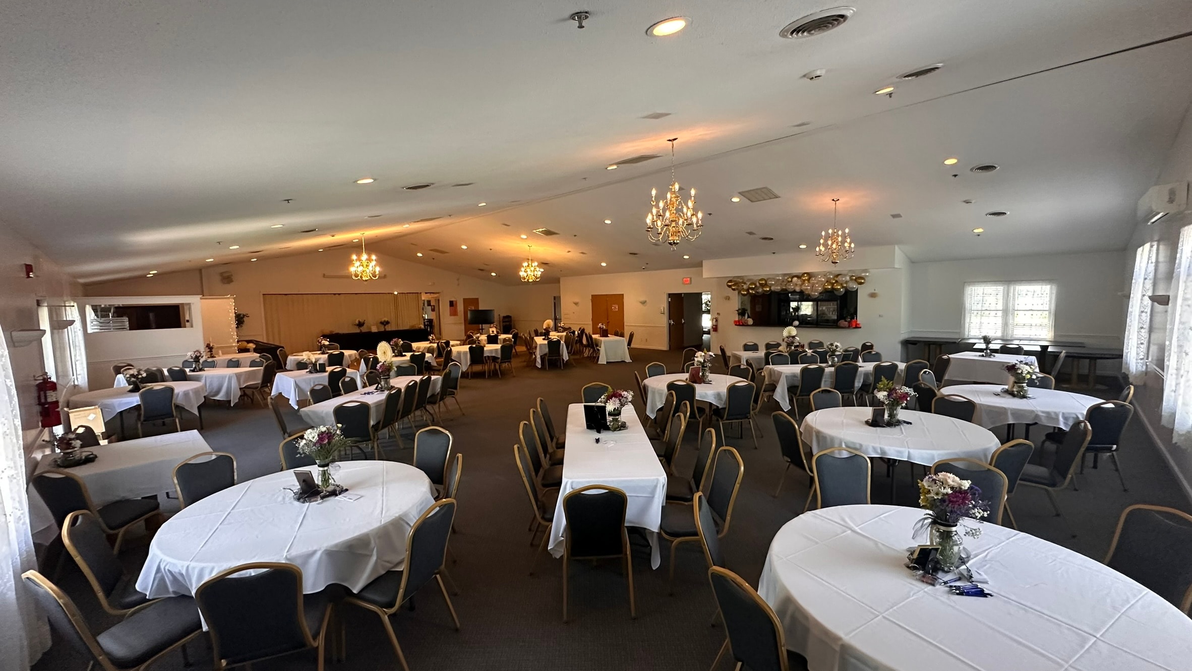 Banquet room set for an event